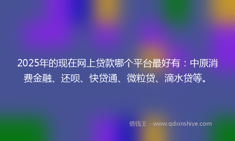 2025年的现在网上贷款哪个平台最好有：中原消费金融、还呗、快贷通、微粒贷、滴水贷等。