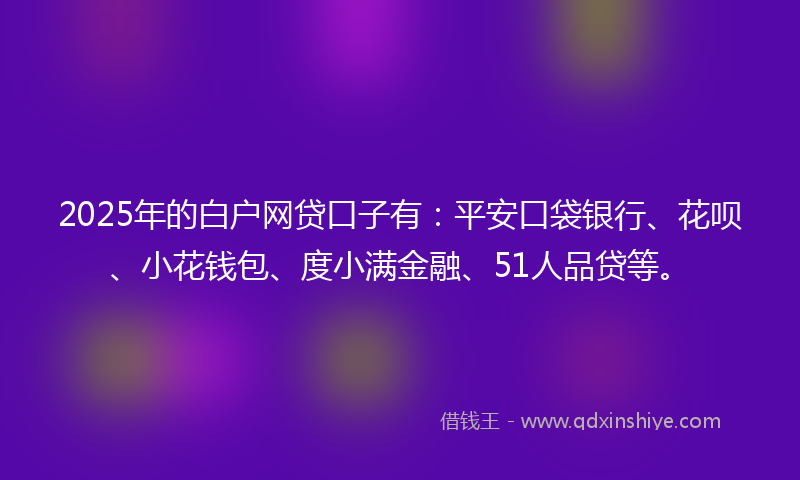2025年的白户网贷口子有：平安口袋银行、花呗、小花钱包、度小满金融、51人品贷等。