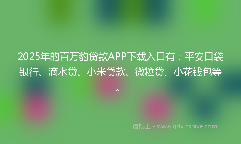2025年的百万豹贷款APP下载入口有：平安口袋银行、滴水贷、小米贷款、微粒贷、小花钱包等。