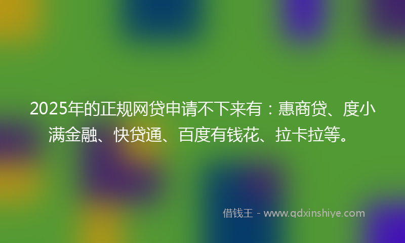 2025年的正规网贷申请不下来有：惠商贷、度小满金融、快贷通、百度有钱花、拉卡拉等。