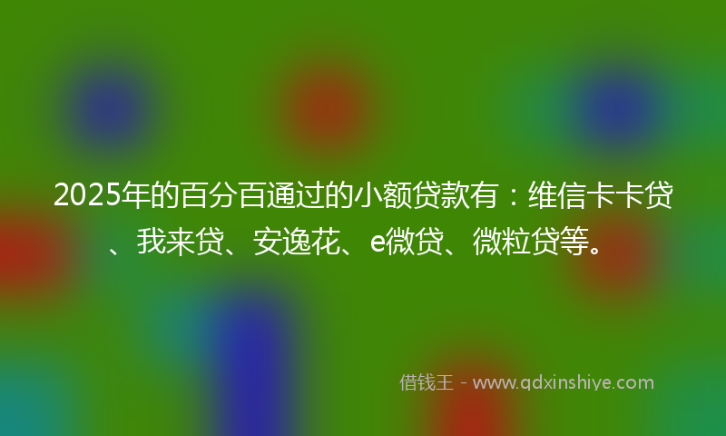 2025年的百分百通过的小额贷款有：维信卡卡贷、我来贷、安逸花、e微贷、微粒贷等。