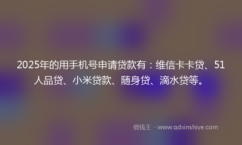 2025年的用手机号申请贷款有：维信卡卡贷、51人品贷、小米贷款、随身贷、滴水贷等。