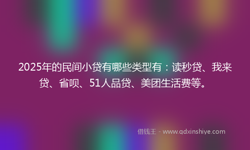 2025年的民间小贷有哪些类型有：读秒贷、我来贷、省呗、51人品贷、美团生活费等。