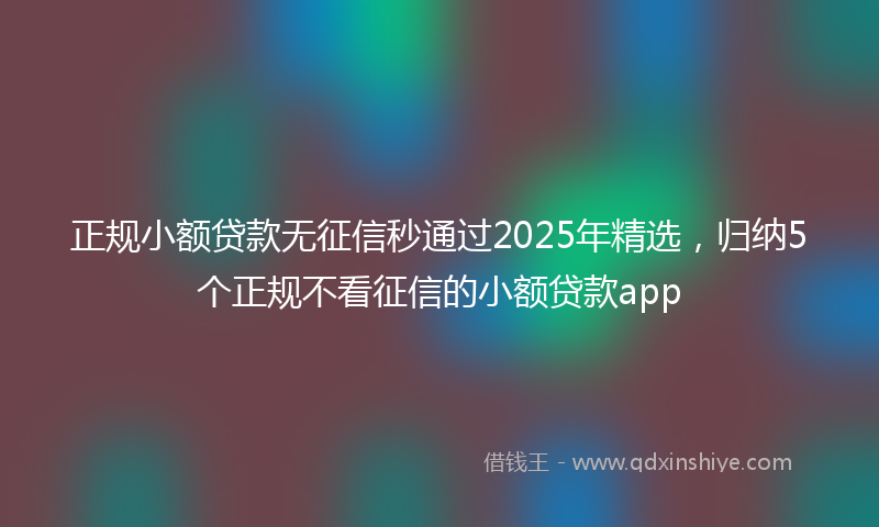 正规小额贷款无征信秒通过2025年精选，归纳5个正规不看征信的小额贷款app
