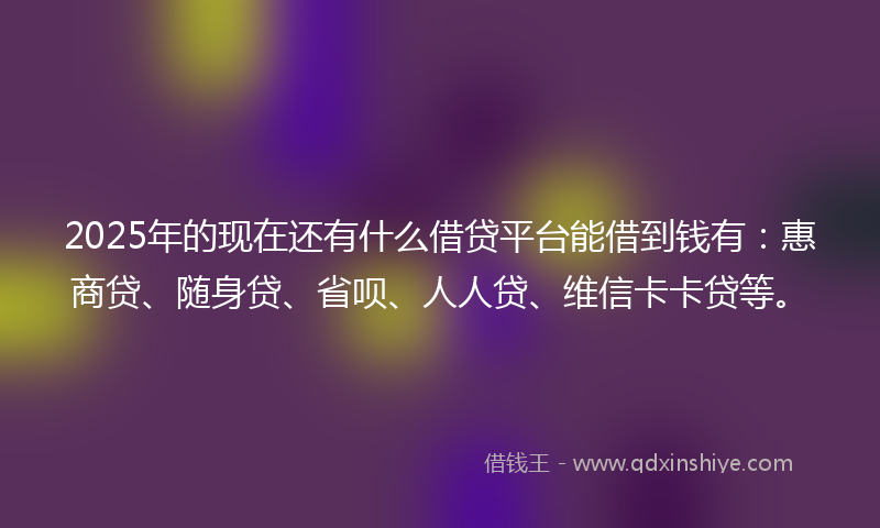 2025年的现在还有什么借贷平台能借到钱有：惠商贷、随身贷、省呗、人人贷、维信卡卡贷等。
