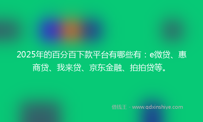 2025年的百分百下款平台有哪些有：e微贷、惠商贷、我来贷、京东金融、拍拍贷等。