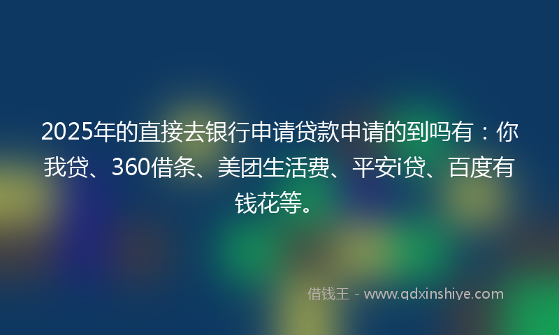 2025年的直接去银行申请贷款申请的到吗有：你我贷、360借条、美团生活费、平安i贷、百度有钱花等。