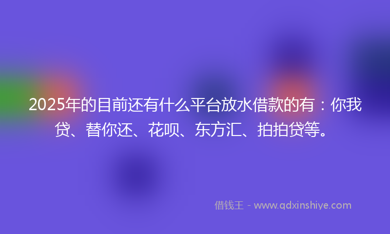 2025年的目前还有什么平台放水借款的有：你我贷、替你还、花呗、东方汇、拍拍贷等。