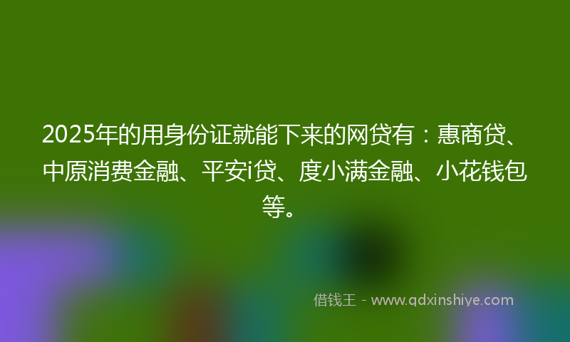 2025年的用身份证就能下来的网贷有：惠商贷、中原消费金融、平安i贷、度小满金融、小花钱包等。