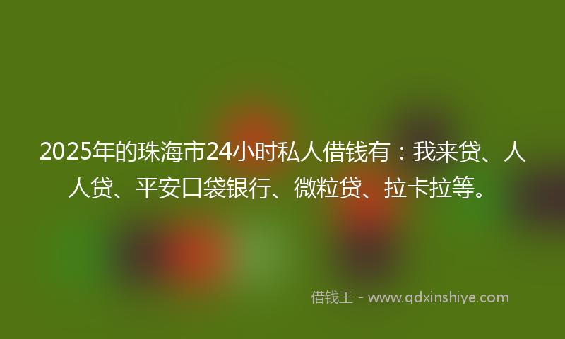 2025年的珠海市24小时私人借钱有：我来贷、人人贷、平安口袋银行、微粒贷、拉卡拉等。