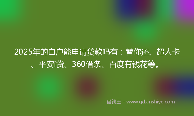 2025年的白户能申请贷款吗有：替你还、超人卡、平安i贷、360借条、百度有钱花等。