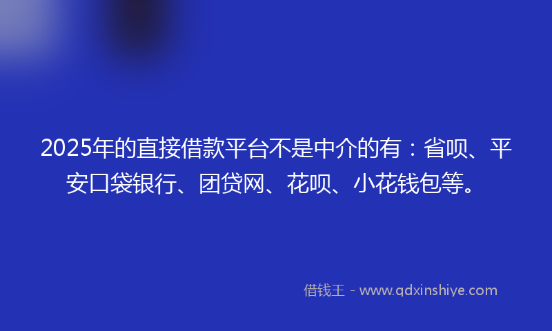 2025年的直接借款平台不是中介的有：省呗、平安口袋银行、团贷网、花呗、小花钱包等。