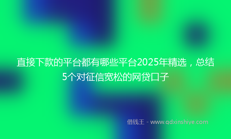 直接下款的平台都有哪些平台2025年精选，总结5个对征信宽松的网贷口子
