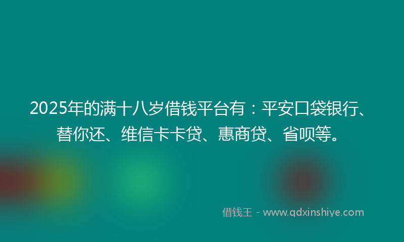 2025年的满十八岁借钱平台有：平安口袋银行、替你还、维信卡卡贷、惠商贷、省呗等。