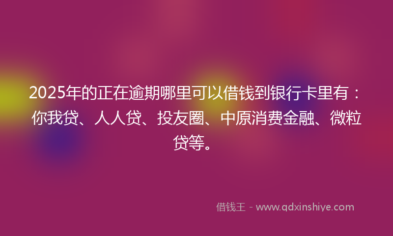 2025年的正在逾期哪里可以借钱到银行卡里有：你我贷、人人贷、投友圈、中原消费金融、微粒贷等。