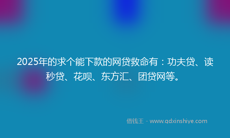 2025年的求个能下款的网贷救命有：功夫贷、读秒贷、花呗、东方汇、团贷网等。