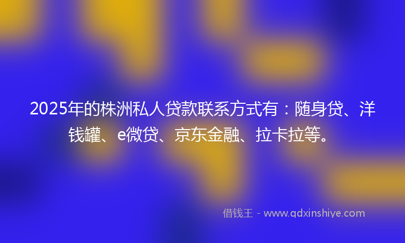 2025年的株洲私人贷款联系方式有：随身贷、洋钱罐、e微贷、京东金融、拉卡拉等。