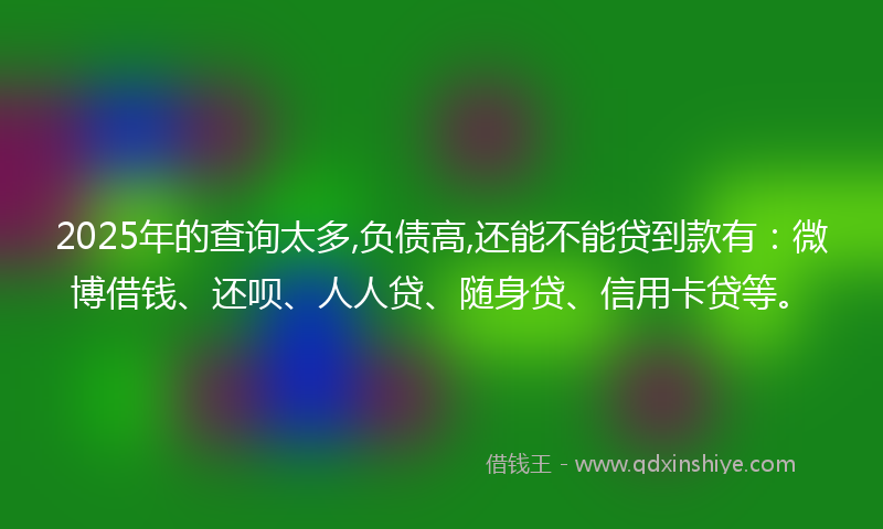 2025年的查询太多,负债高,还能不能贷到款有：微博借钱、还呗、人人贷、随身贷、信用卡贷等。