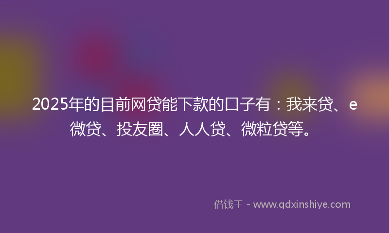 2025年的目前网贷能下款的口子有：我来贷、e微贷、投友圈、人人贷、微粒贷等。