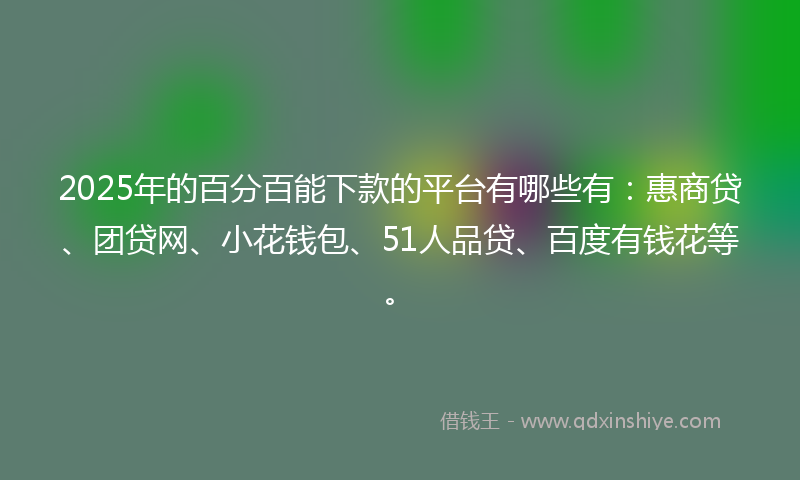 2025年的百分百能下款的平台有哪些有：惠商贷、团贷网、小花钱包、51人品贷、百度有钱花等。