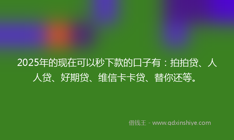 2025年的现在可以秒下款的口子有：拍拍贷、人人贷、好期贷、维信卡卡贷、替你还等。