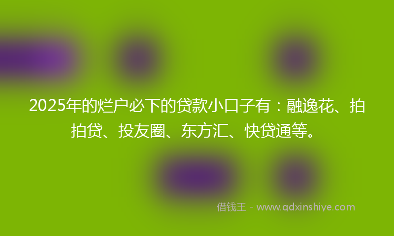 2025年的烂户必下的贷款小口子有：融逸花、拍拍贷、投友圈、东方汇、快贷通等。