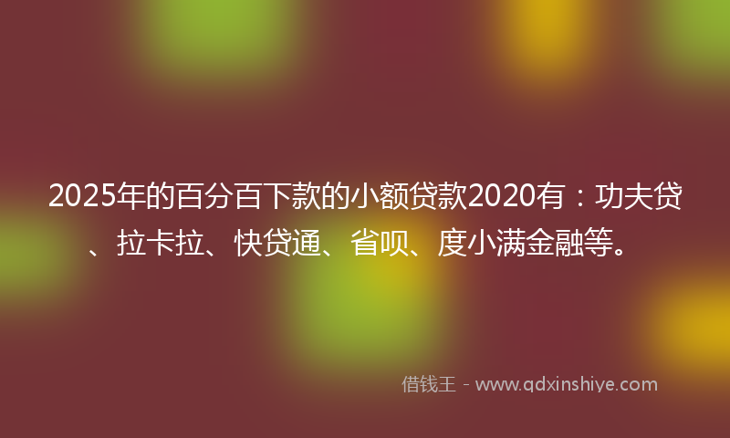 2025年的百分百下款的小额贷款2020有:功夫贷、拉卡拉、快贷通、省呗、度小满金融等。