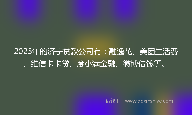 2025年的济宁贷款公司有：融逸花、美团生活费、维信卡卡贷、度小满金融、微博借钱等。
