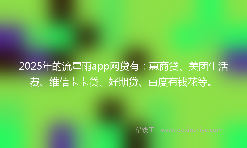2025年的流星雨app网贷有：惠商贷、美团生活费、维信卡卡贷、好期贷、百度有钱花等。