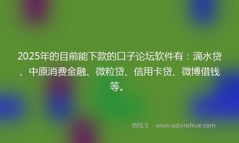 2025年的目前能下款的口子论坛软件有：滴水贷、中原消费金融、微粒贷、信用卡贷、微博借钱等。