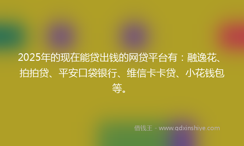 2025年的现在能贷出钱的网贷平台有：融逸花、拍拍贷、平安口袋银行、维信卡卡贷、小花钱包等。