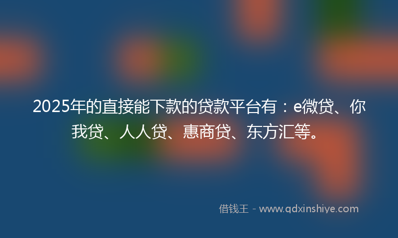2025年的直接能下款的贷款平台有：e微贷、你我贷、人人贷、惠商贷、东方汇等。