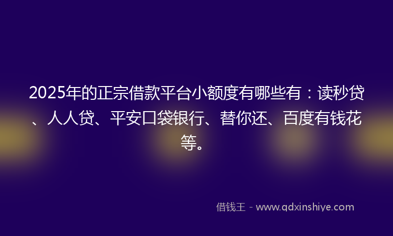 2025年的正宗借款平台小额度有哪些有：读秒贷、人人贷、平安口袋银行、替你还、百度有钱花等。