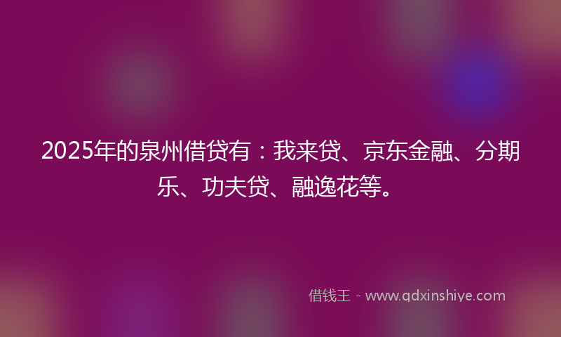 2025年的泉州借贷有:我来贷、京东金融、分期乐、功夫贷、融逸花等。