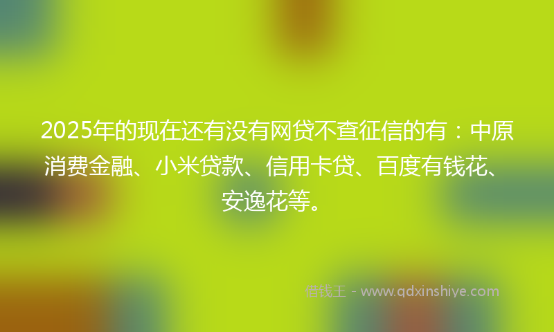 2025年的现在还有没有网贷不查征信的有：中原消费金融、小米贷款、信用卡贷、百度有钱花、安逸花等。