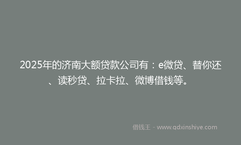2025年的济南大额贷款公司有：e微贷、替你还、读秒贷、拉卡拉、微博借钱等。