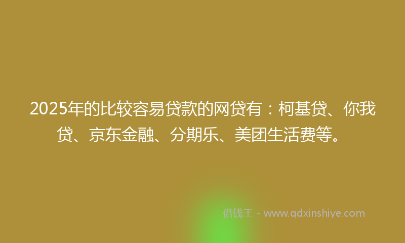 2025年的比较容易贷款的网贷有：柯基贷、你我贷、京东金融、分期乐、美团生活费等。