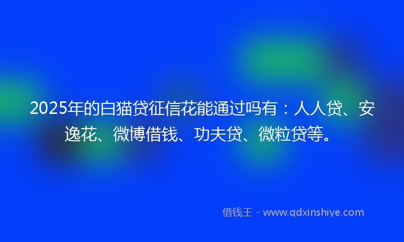 2025年的白猫贷征信花能通过吗有：人人贷、安逸花、微博借钱、功夫贷、微粒贷等。