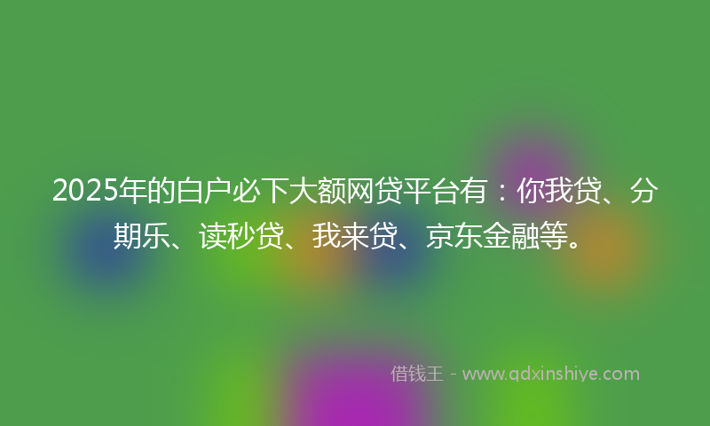 2025年的白户必下大额网贷平台有:你我贷、分期乐、读秒贷、我来贷、京东金融等。