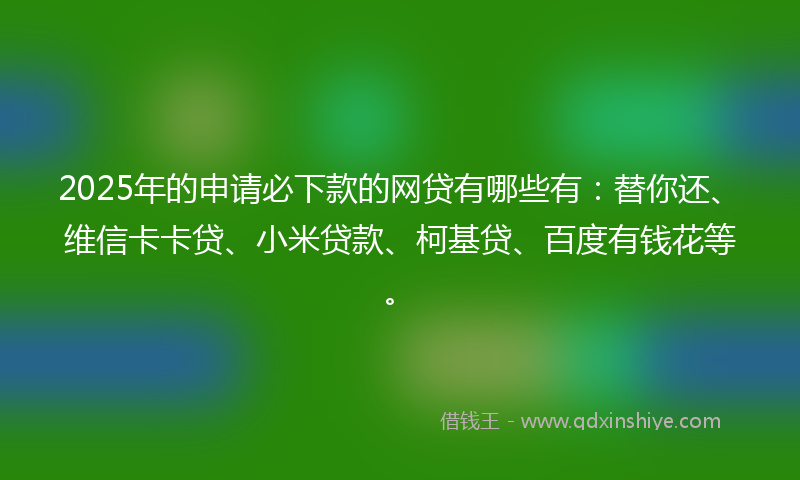 2025年的申请必下款的网贷有哪些有：替你还、维信卡卡贷、小米贷款、柯基贷、百度有钱花等。