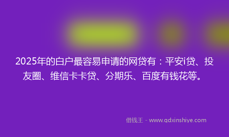 2025年的白户最容易申请的网贷有：平安i贷、投友圈、维信卡卡贷、分期乐、百度有钱花等。
