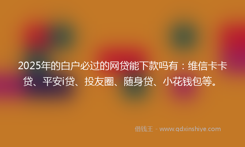 2025年的白户必过的网贷能下款吗有：维信卡卡贷、平安i贷、投友圈、随身贷、小花钱包等。