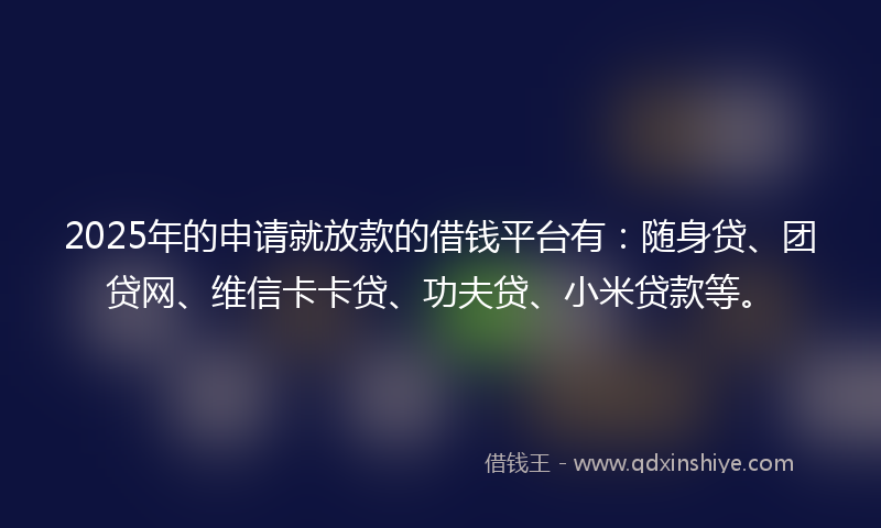 2025年的申请就放款的借钱平台有：随身贷、团贷网、维信卡卡贷、功夫贷、小米贷款等。