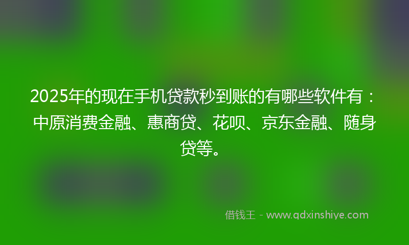 2025年的现在手机贷款秒到账的有哪些软件有：中原消费金融、惠商贷、花呗、京东金融、随身贷等。