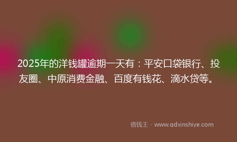 2025年的洋钱罐逾期一天有：平安口袋银行、投友圈、中原消费金融、百度有钱花、滴水贷等。