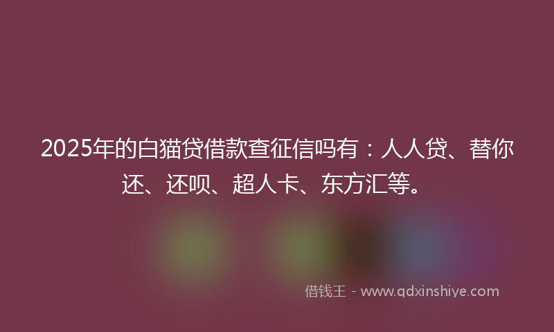 2025年的白猫贷借款查征信吗有:人人贷、替你还、还呗、超人卡、东方汇等。
