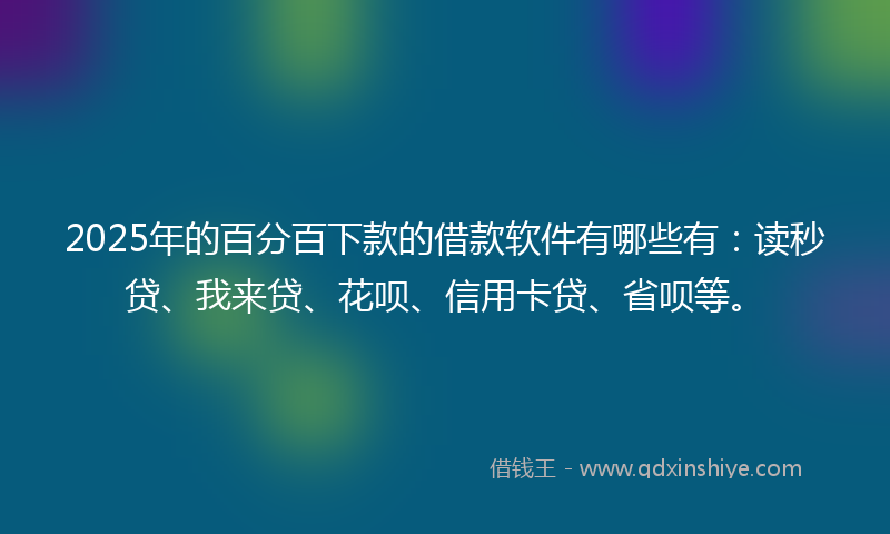 2025年的百分百下款的借款软件有哪些有：读秒贷、我来贷、花呗、信用卡贷、省呗等。