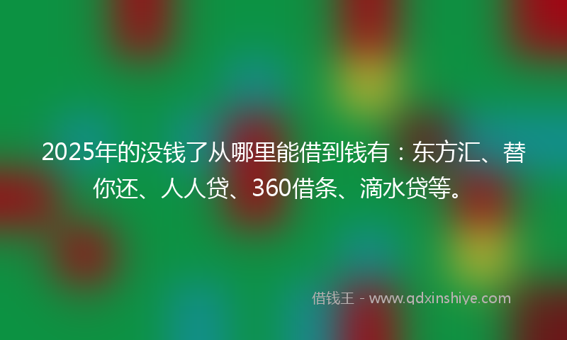 2025年的没钱了从哪里能借到钱有：东方汇、替你还、人人贷、360借条、滴水贷等。