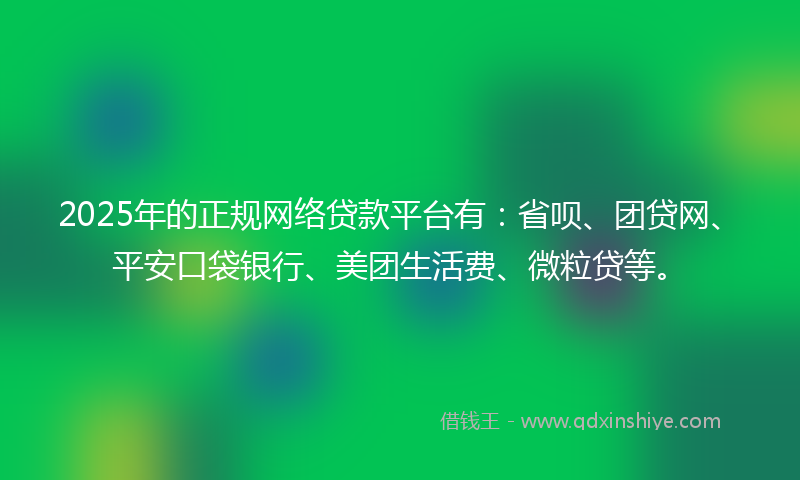 2025年的正规网络贷款平台有：省呗、团贷网、平安口袋银行、美团生活费、微粒贷等。