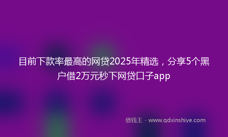目前下款率最高的网贷2025年精选，分享5个黑户借2万元秒下网贷口子app